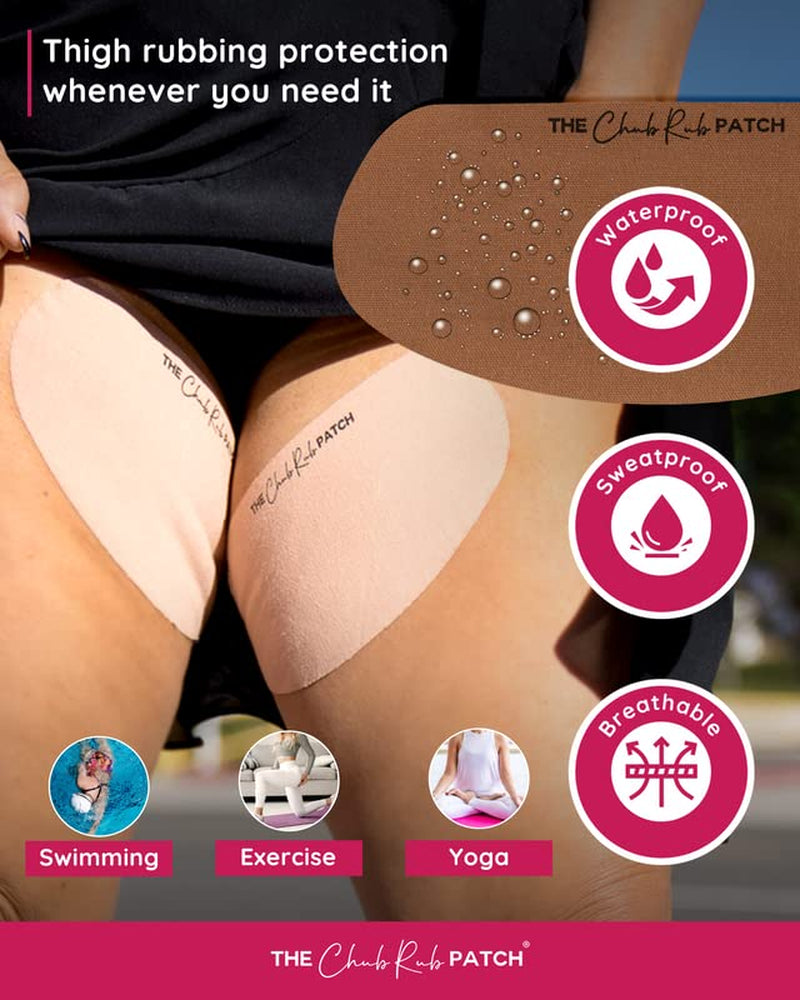 for Thighs (AS SEEN on SHARK TANK), anti Chafe Thigh Chafing Prevention Friction Tape Patches, anti Chafing Skin Tape for Inner Thigh Rubbing Prevention Women (3 Pairs), Cocoa