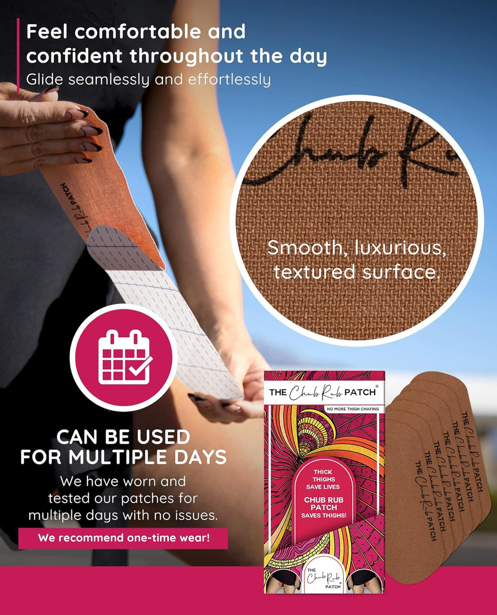 for Thighs (AS SEEN on SHARK TANK), anti Chafe Thigh Chafing Prevention Friction Tape Patches, anti Chafing Skin Tape for Inner Thigh Rubbing Prevention Women (3 Pairs), Cocoa