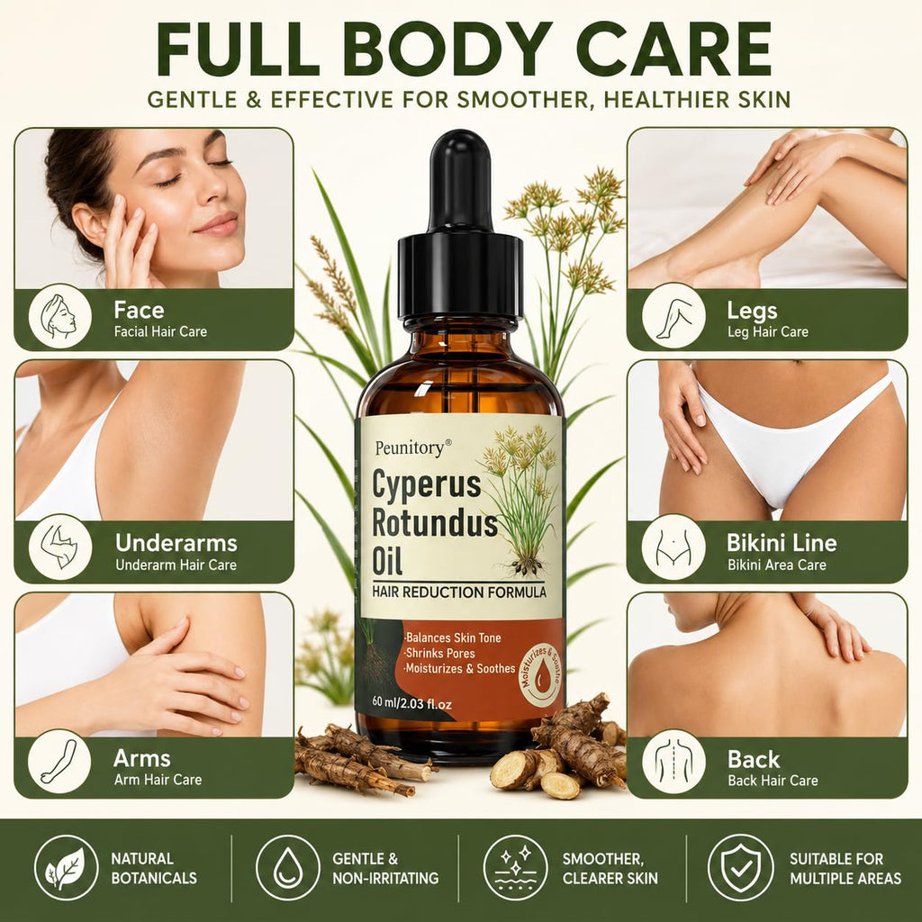 100% Pure Cyperus Rotundus Oil for Hair Removal, Natural Hair Growth Inhibitor for Face & Body, Helps Reduce Regrowth, Ingrown Hair, Razor Bumps & Strawberry Legs, Vegan, 2 Fl Oz