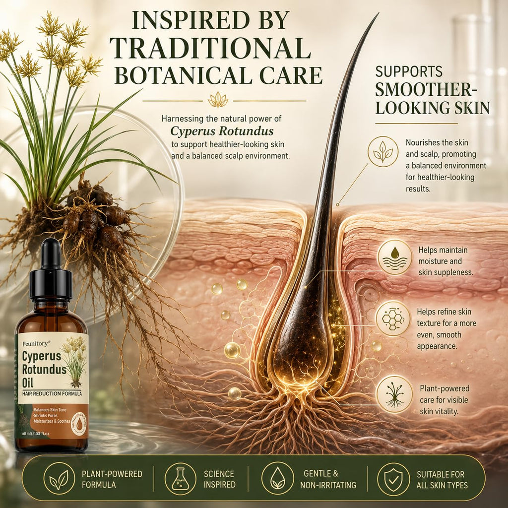 100% Pure Cyperus Rotundus Oil for Hair Removal, Natural Hair Growth Inhibitor for Face & Body, Helps Reduce Regrowth, Ingrown Hair, Razor Bumps & Strawberry Legs, Vegan, 2 Fl Oz
